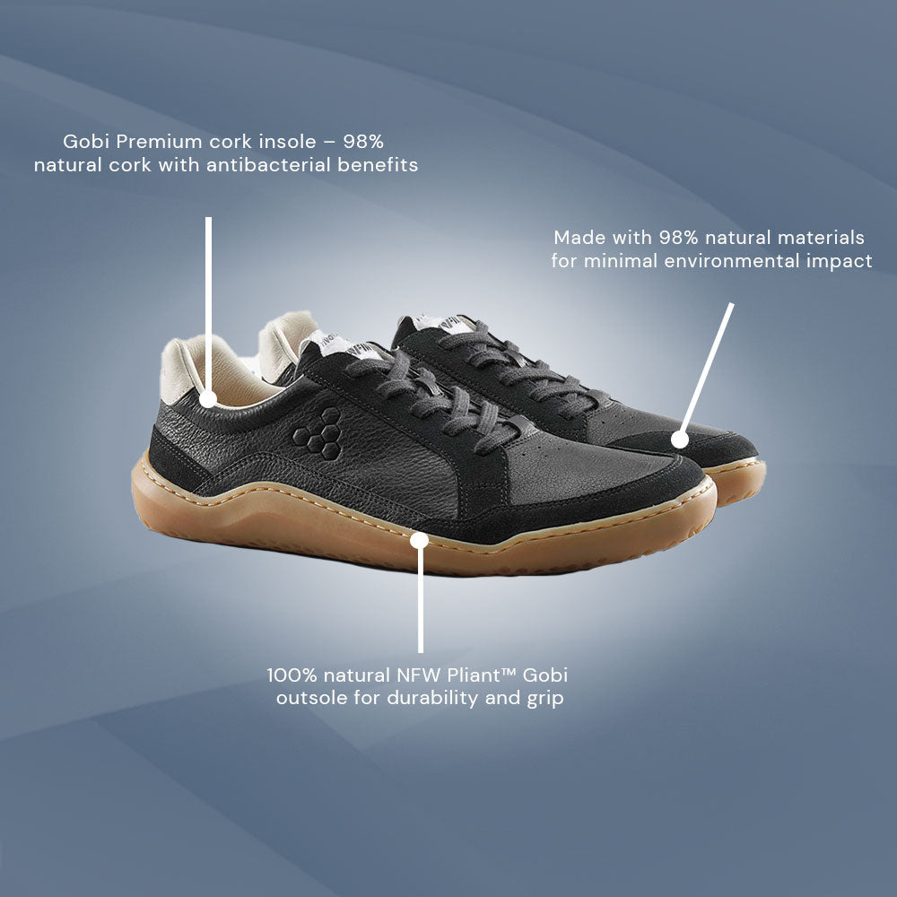 Vivobarefoot Gobi II Sneaker Premium Leather (Mens) - Obsidian