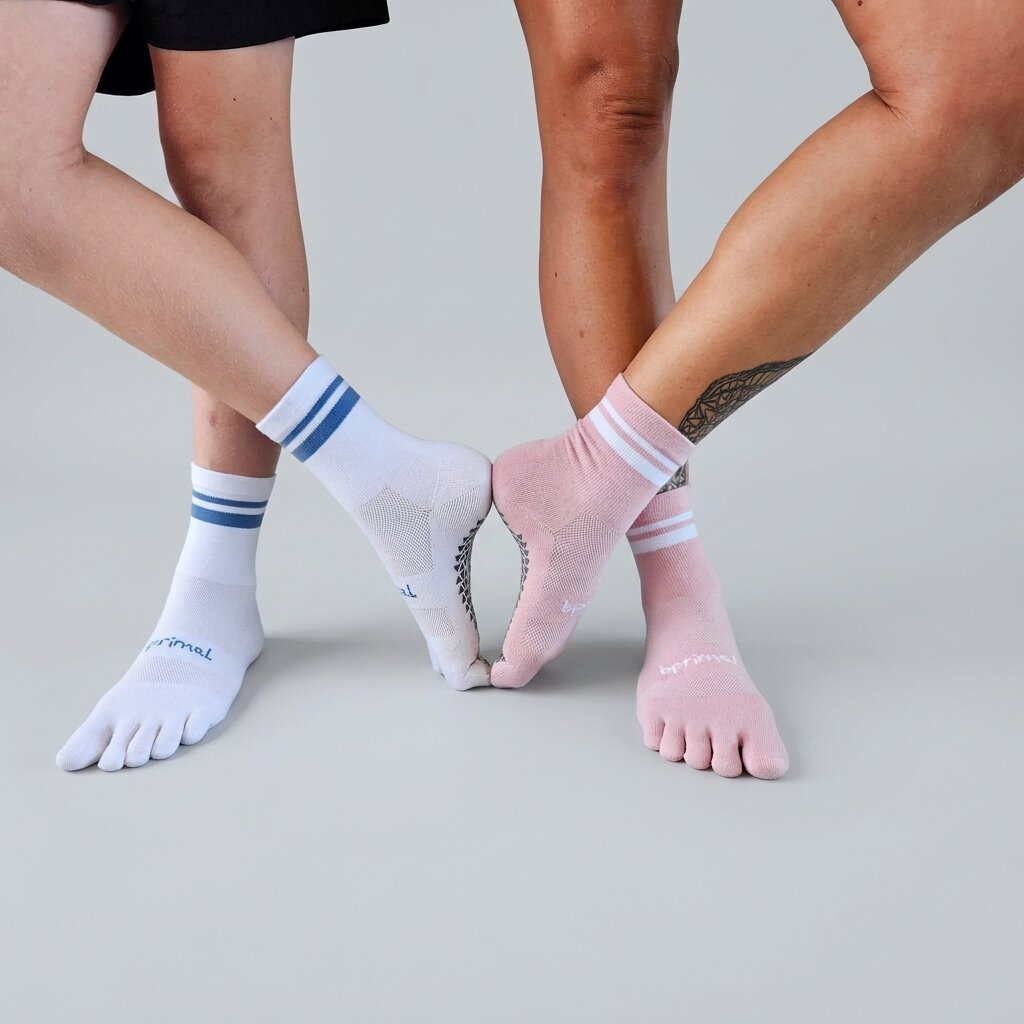 Bprimal GRIP Five-Toe Socks - Crew - Regular Weight - Blush