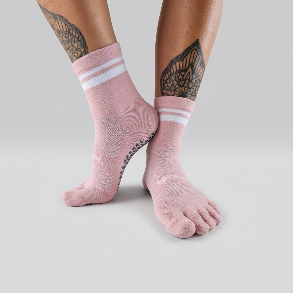 Bprimal GRIP Five-Toe Socks - Crew - Regular Weight - Blush
