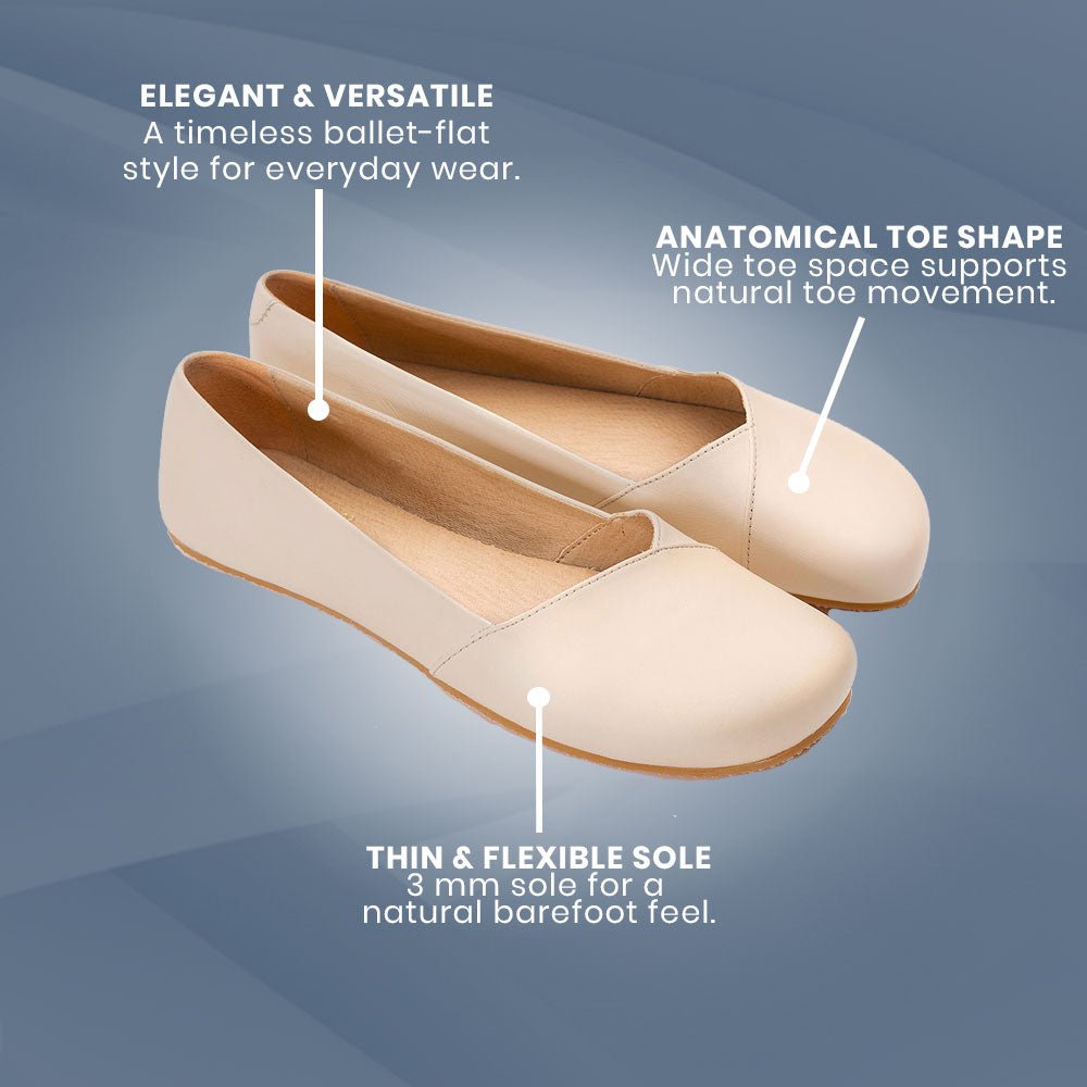 Shapen - PEONY WIDE Barefoot Ballerinas - Beige (Womens)