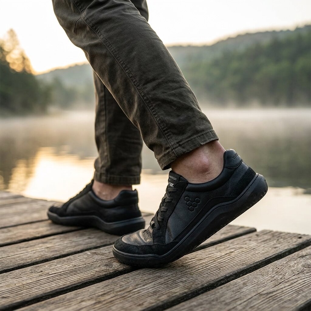 Vivobarefoot Gobi II Sneaker Premium Leather (Mens) - Triple Obsidian