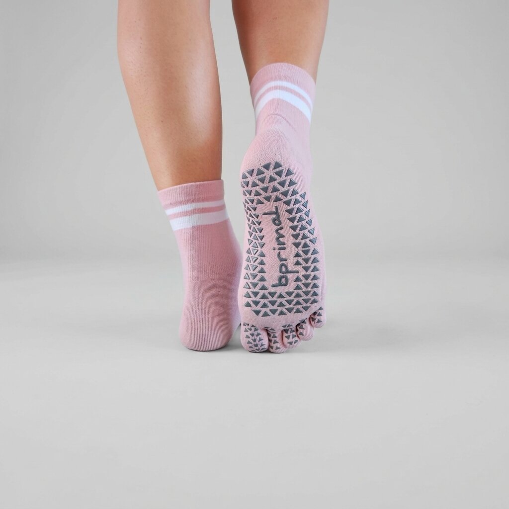 Bprimal GRIP Five-Toe Socks - Crew - Regular Weight - Blush
