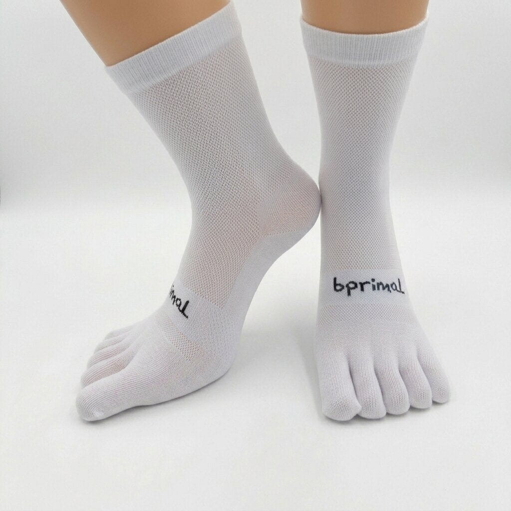 Bprimal Everyday Five-Toe Socks - Mini-Crew - Regular Weight - White