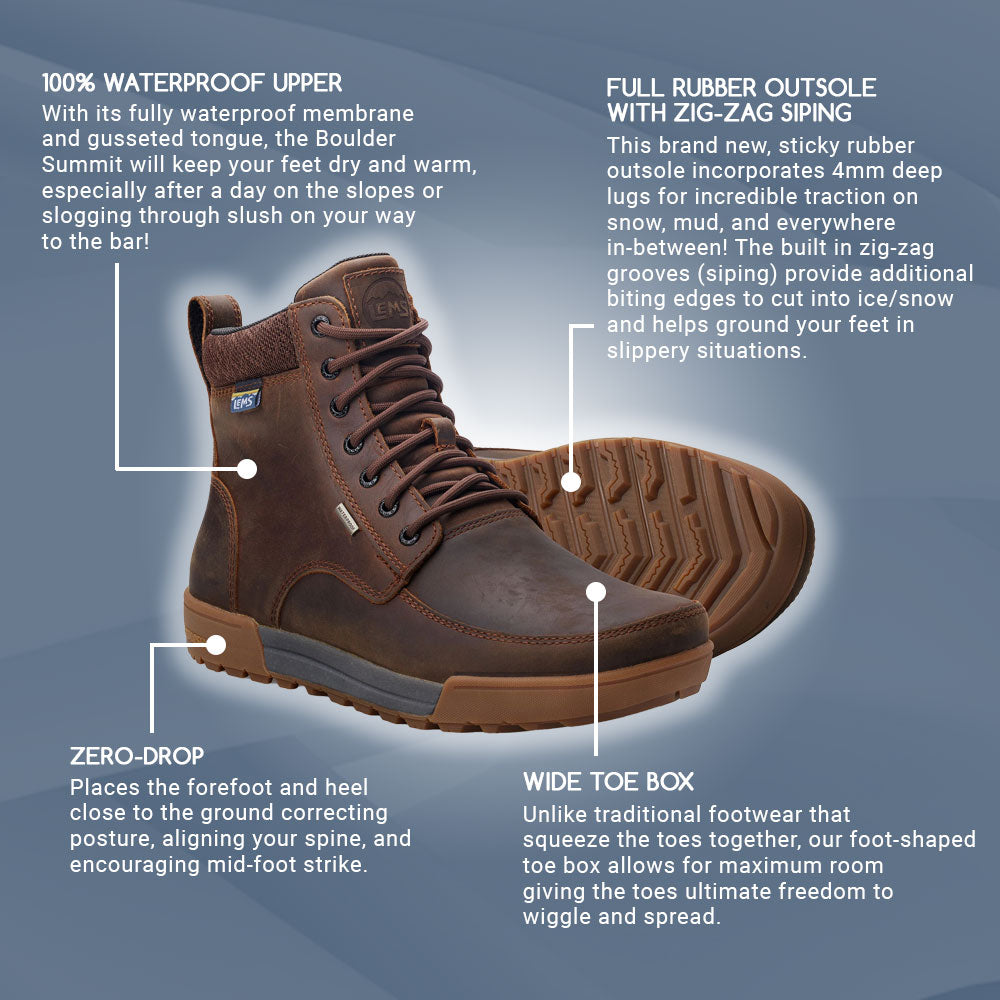 Lems - Waterproof Boulder Boot Summit - Rugged Bark (Unisex) - bprimal