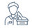 Online Fitting Expert Icon of a person beside a shoe box and shoe.