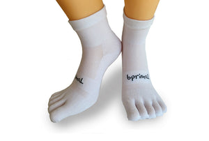 Bprimal YOUTH Everyday Five-Toe Socks - 1/4 Crew - Regular Weight - White