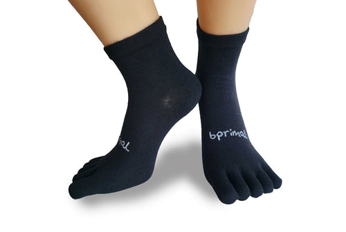Bprimal YOUTH Everyday Five-Toe Socks - 1/4 Crew - Regular Weight - Black