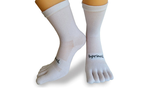 Bprimal YOUTH Everyday Five-Toe Socks - Crew - Regular Weight - White