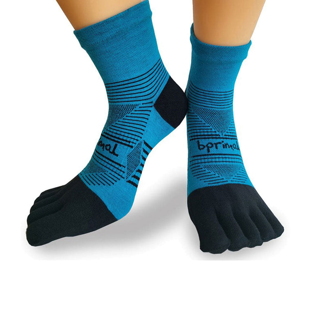 Bprimal Performance Five-Toe Socks - Regular Weight - Mini-Crew - Bondi Blue