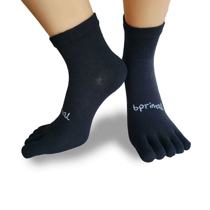 Bprimal YOUTH Everyday Five-Toe Socks - 1/4 Crew - Regular Weight - Black