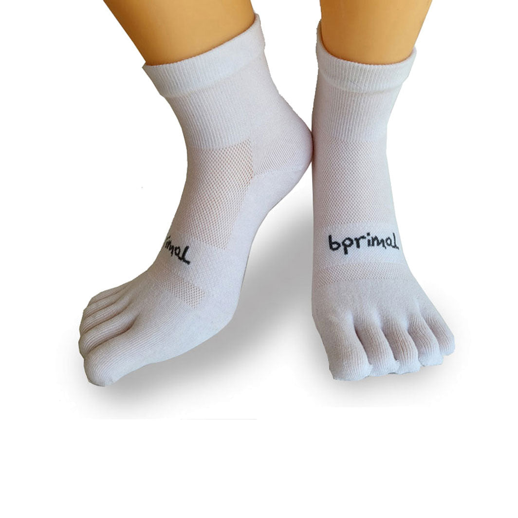 Bprimal YOUTH Everyday Five-Toe Socks - 1/4 Crew - Regular Weight - White