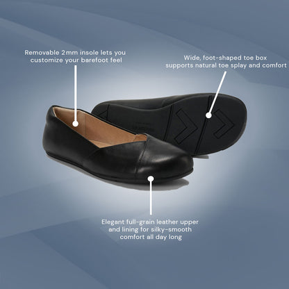 XeroShoes - Phoenix - Leather Dress Flat - Womens - Black