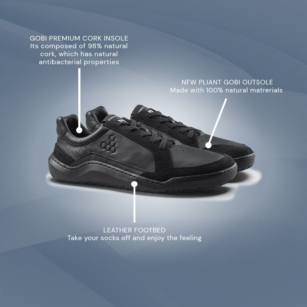 Vivobarefoot Gobi II Sneaker Premium Leather (Mens) - Triple Obsidian