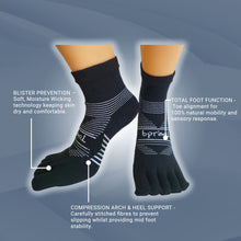 Bprimal Performance Five-Toe Socks - Regular Weight - Mini-Crew - Black - bprimal