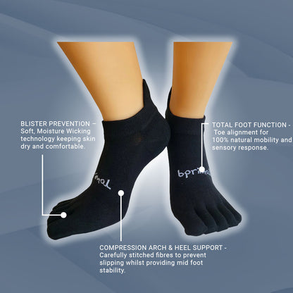 Bprimal Everyday Five-Toe Socks - No-Show - Regular Weight - Black - bprimal