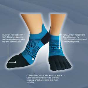 Bprimal Performance Five-Toe Socks - Regular Weight - No-Show - Bondi Blue - bprimal