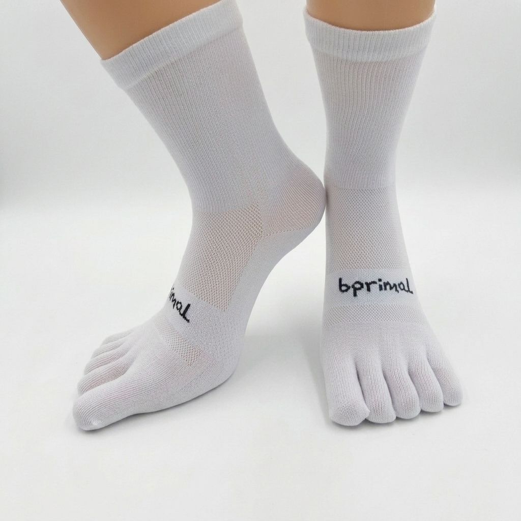 Bprimal YOUTH Everyday Five-Toe Socks - Crew - Regular Weight - White