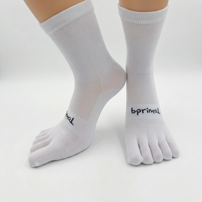 Bprimal YOUTH Everyday Five-Toe Socks - Crew - Regular Weight - White