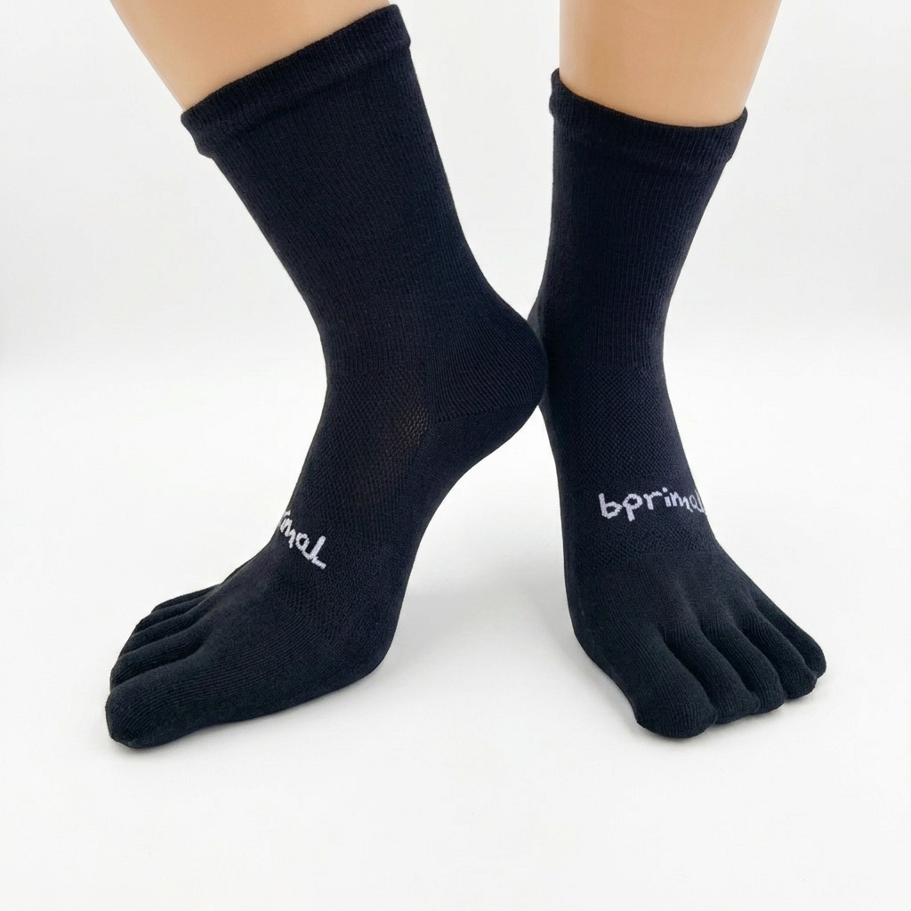 Bprimal YOUTH Everyday Five-Toe Socks - Crew - Regular Weight - Black