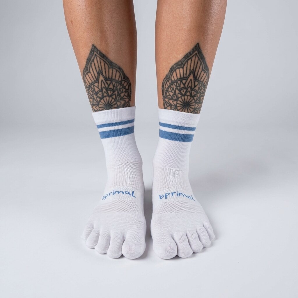Bprimal GRIP Five-Toe Socks - Crew - Regular Weight - Coastal