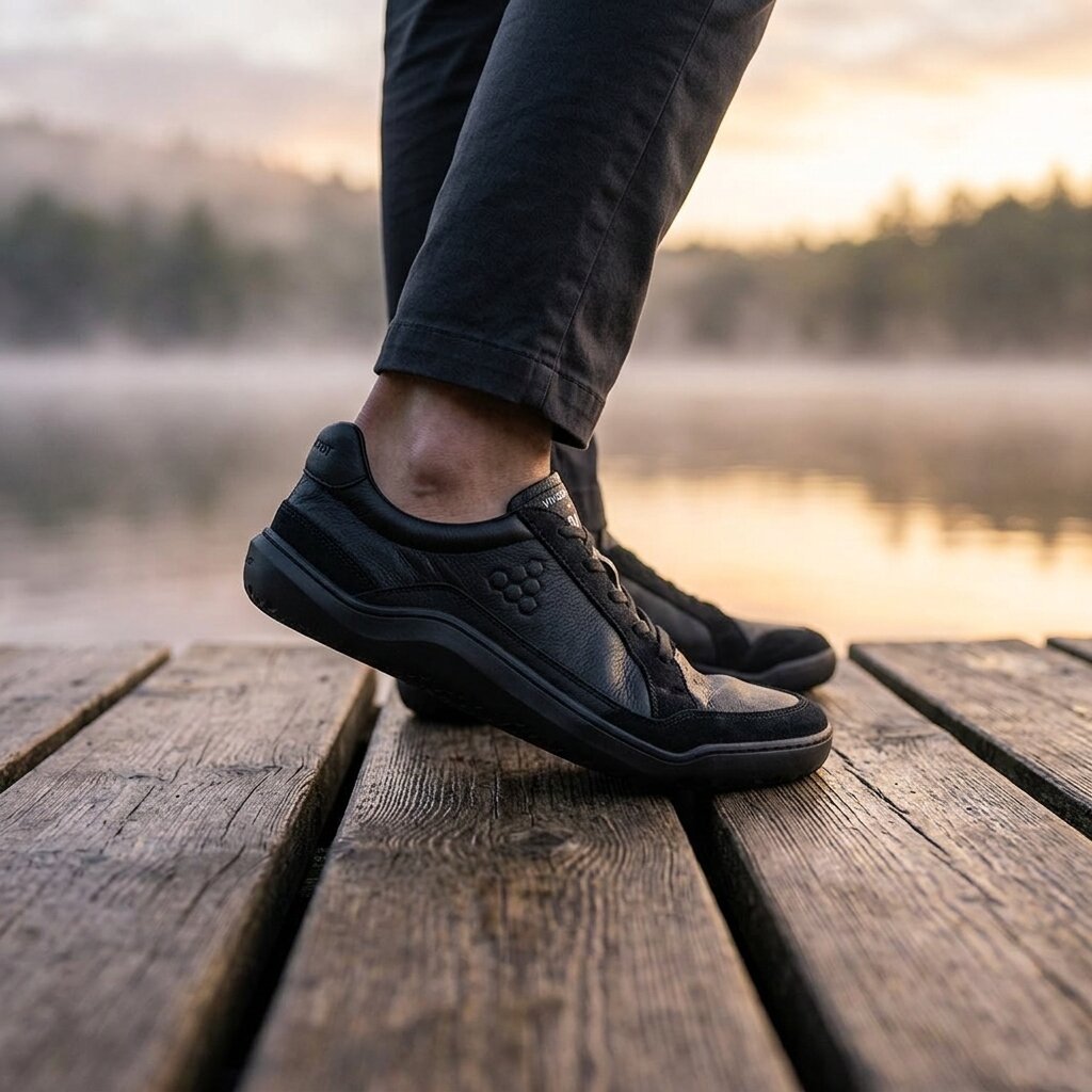 Vivobarefoot Gobi II Sneaker Premium Leather (Mens) - Triple Obsidian