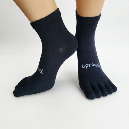 Bprimal YOUTH Everyday Five-Toe Socks - 1/4 Crew - Regular Weight - Black