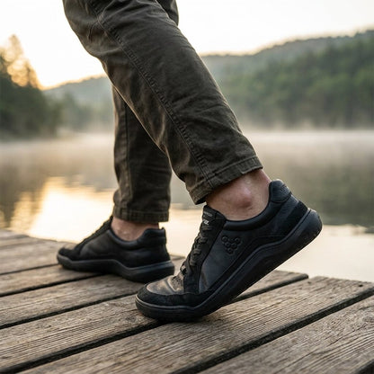 Vivobarefoot Gobi II Sneaker Premium Leather (Mens) - Triple Obsidian