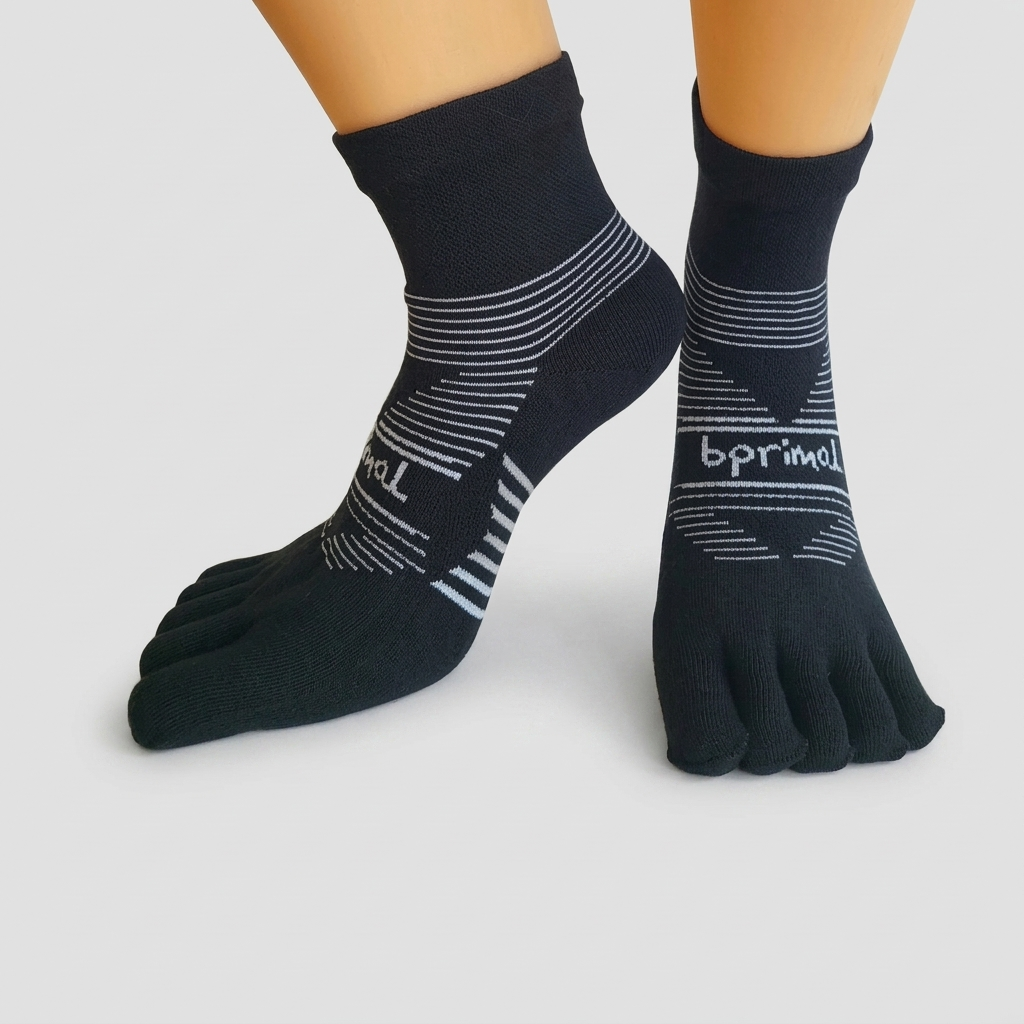 Bprimal Performance Five-Toe Socks - Regular Weight - Mini-Crew - Black