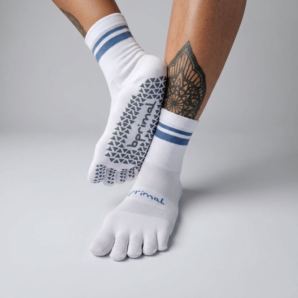 Bprimal GRIP Five-Toe Socks - Crew - Regular Weight - Coastal