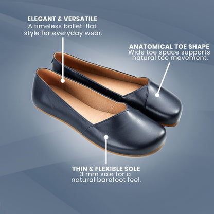 Shapen - PEONY Barefoot Ballerinas - Navy (Womens) (Wide)