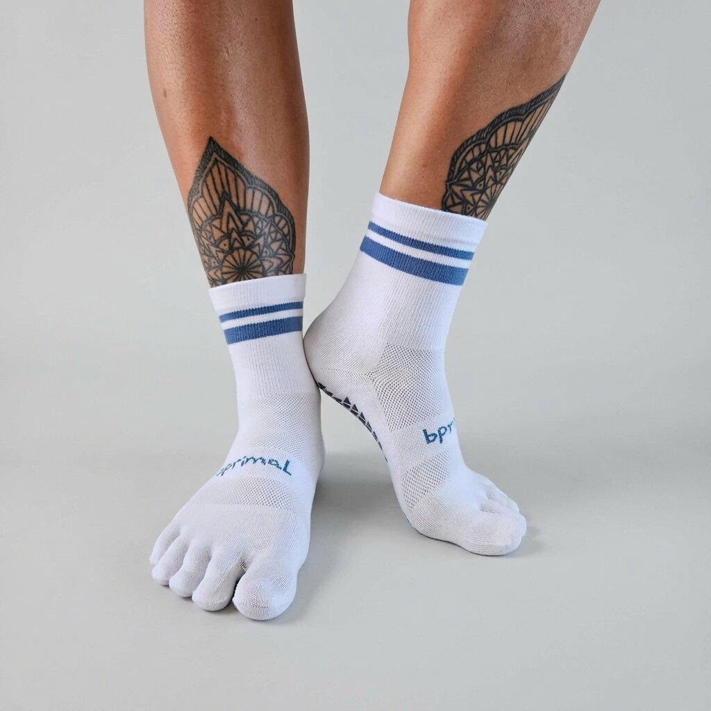 Bprimal GRIP Five-Toe Socks - Crew - Regular Weight - Coastal