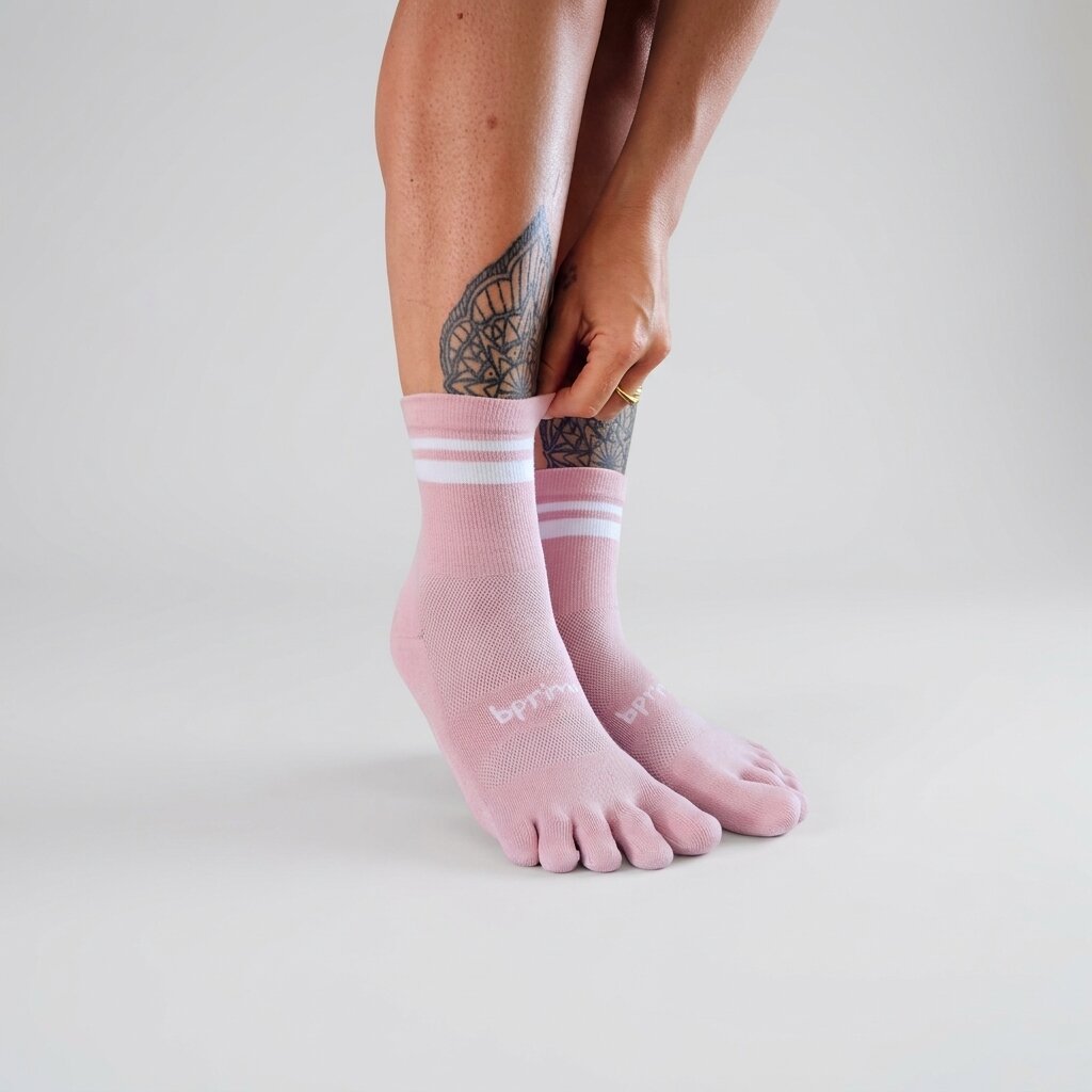 Bprimal GRIP Five-Toe Socks - Crew - Regular Weight - Blush