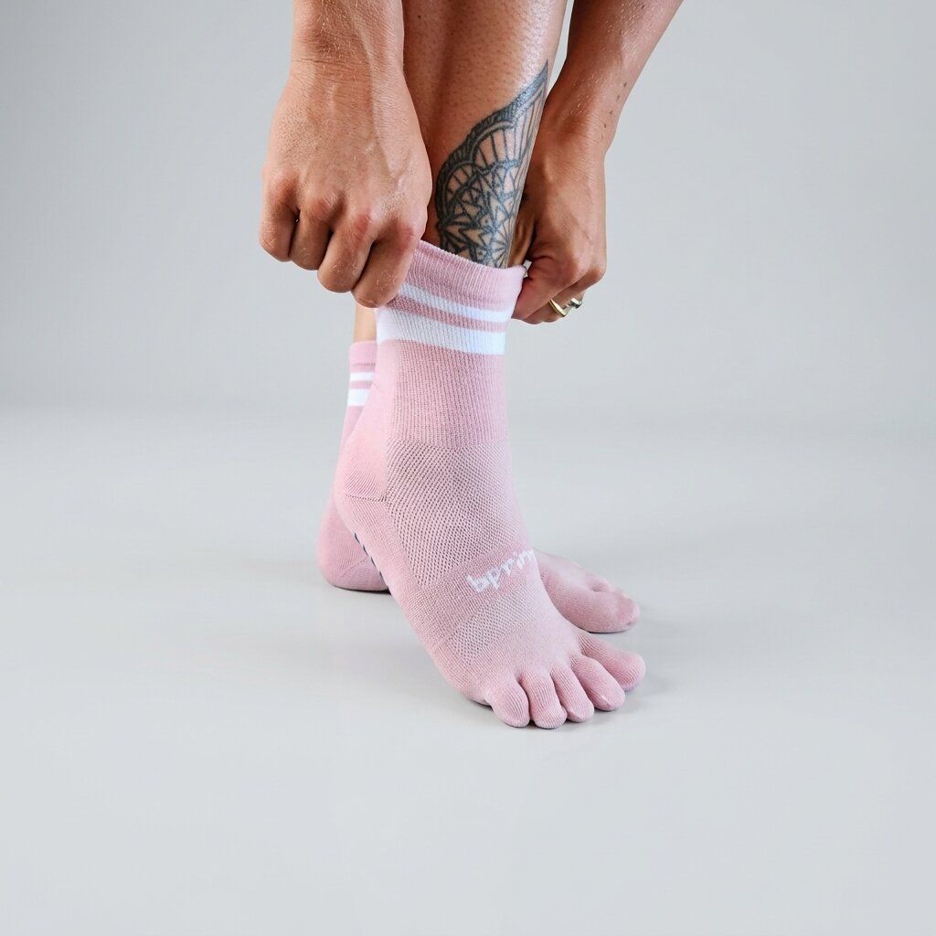 Bprimal GRIP Five-Toe Socks - Crew - Regular Weight - Blush