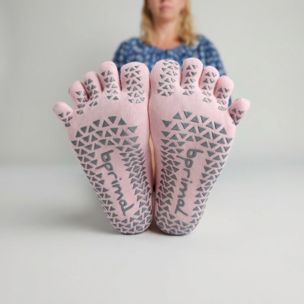 Bprimal GRIP Five-Toe Socks - Crew - Regular Weight - Blush