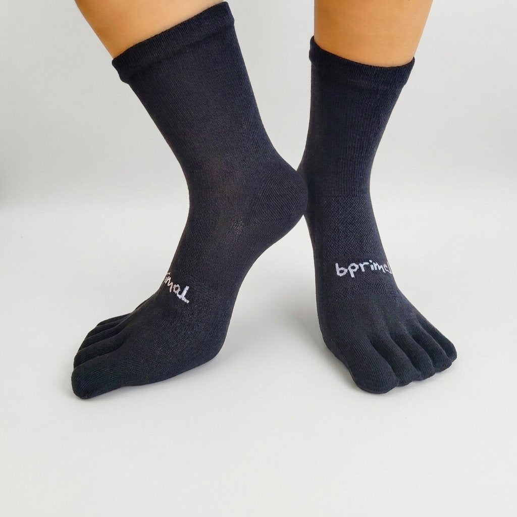 Bprimal Everyday Five-Toe Socks - Crew - Regular Weight - Black