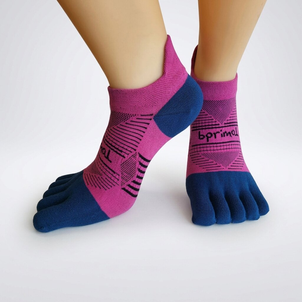 Bprimal Performance Five-Toe Socks - Womens - Regular Weight - No-Show - Pink/Navy
