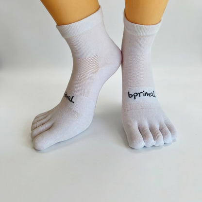 Bprimal YOUTH Everyday Five-Toe Socks - 1/4 Crew - Regular Weight - White