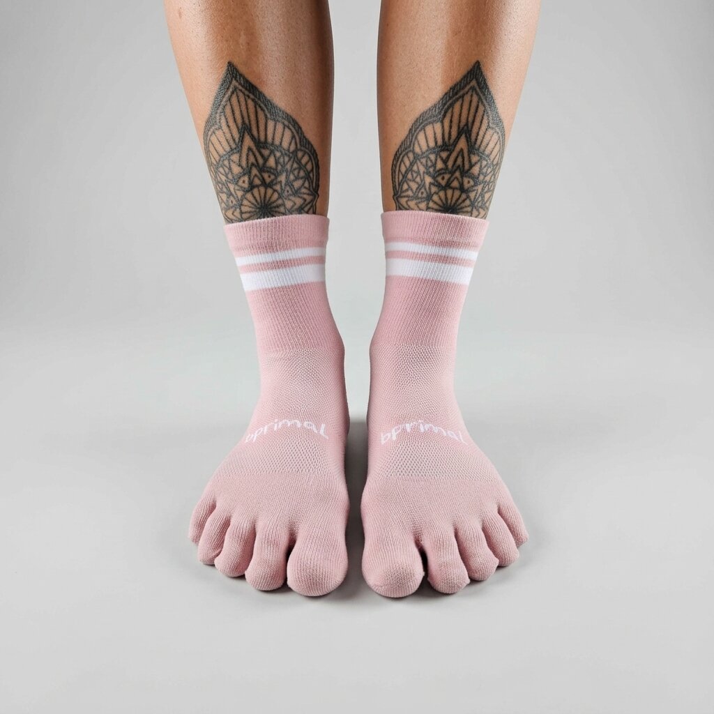 Bprimal GRIP Five-Toe Socks - Crew - Regular Weight - Blush