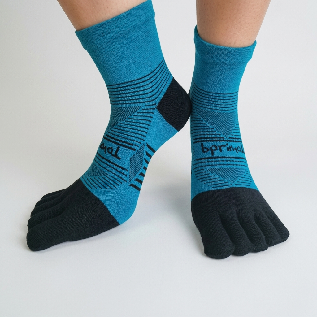 Bprimal Performance Five-Toe Socks - Regular Weight - Mini-Crew - Bondi Blue