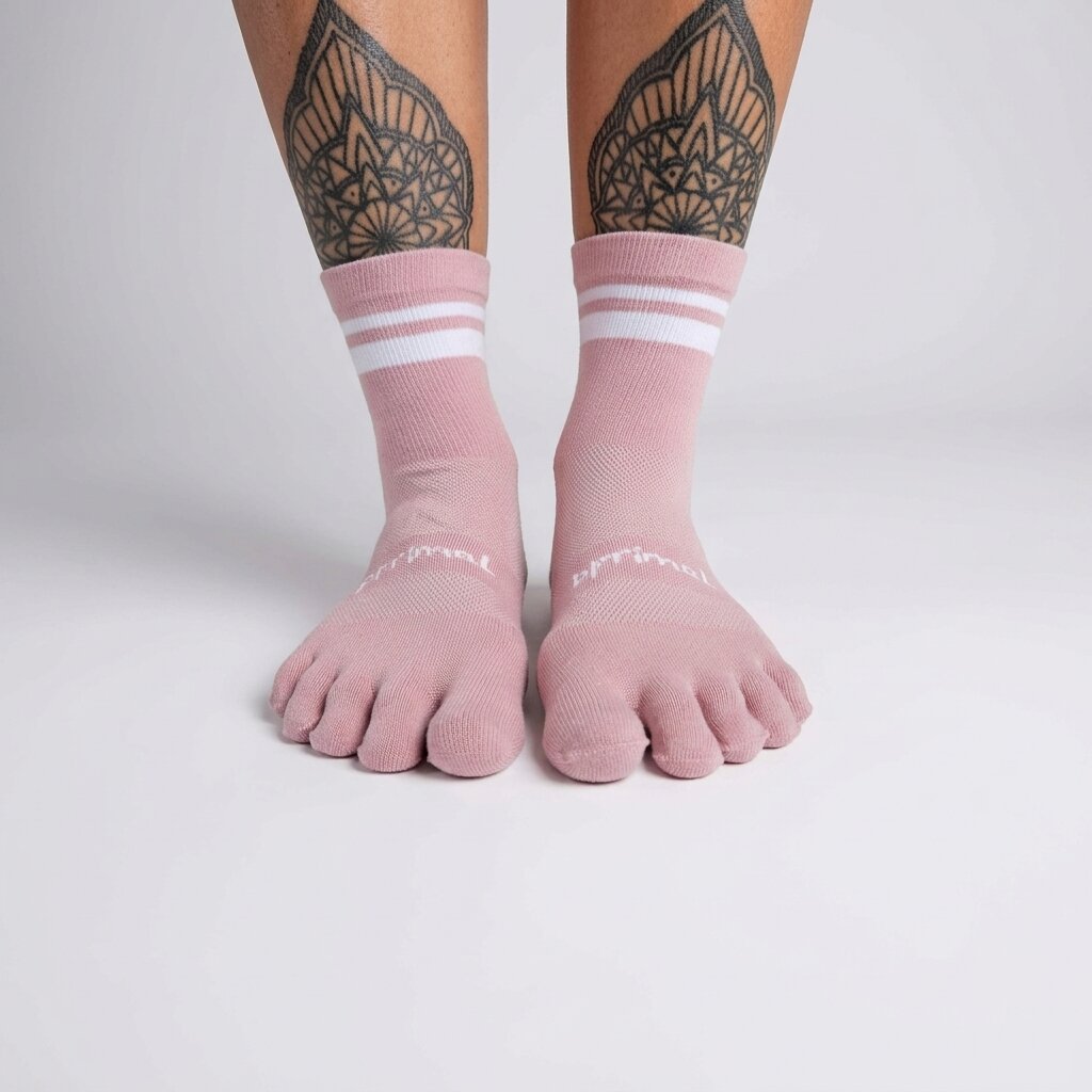 Bprimal GRIP Five-Toe Socks - Crew - Regular Weight - Blush