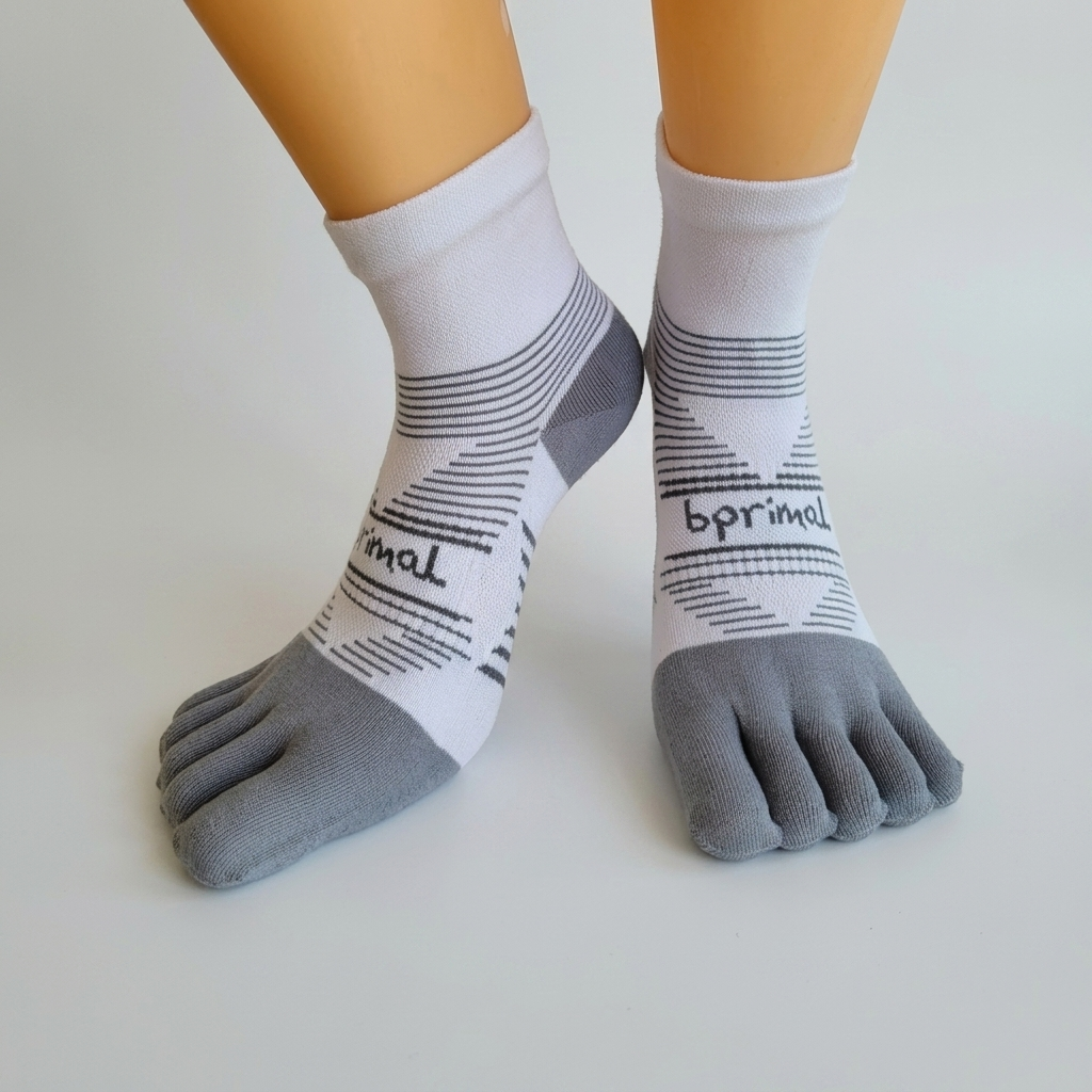 Bprimal Performance Five-Toe Socks - Regular Weight - Mini-Crew - White