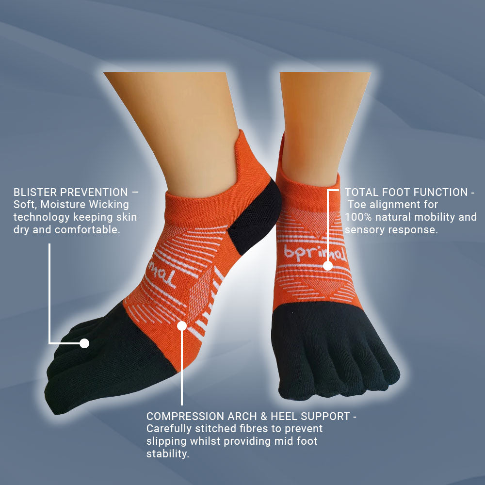 Bprimal Performance Five-Toe Socks - Regular Weight - No-Show - Sunrise - bprimal