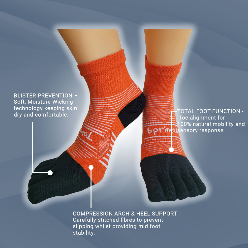 Bprimal Performance Five-Toe Socks - Regular Weight - Mini-Crew - Sunrise - bprimal