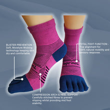 Bprimal Performance Five-Toe Socks - Womens - Regular Weight - Mini-Crew - Pink/Navy - bprimal