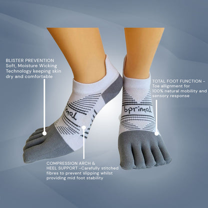 Bprimal Performance Five-Toe Socks - Regular Weight - No-Show - White