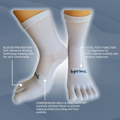 Bprimal Everyday Five-Toe Socks - Crew - Regular Weight - White - bprimal