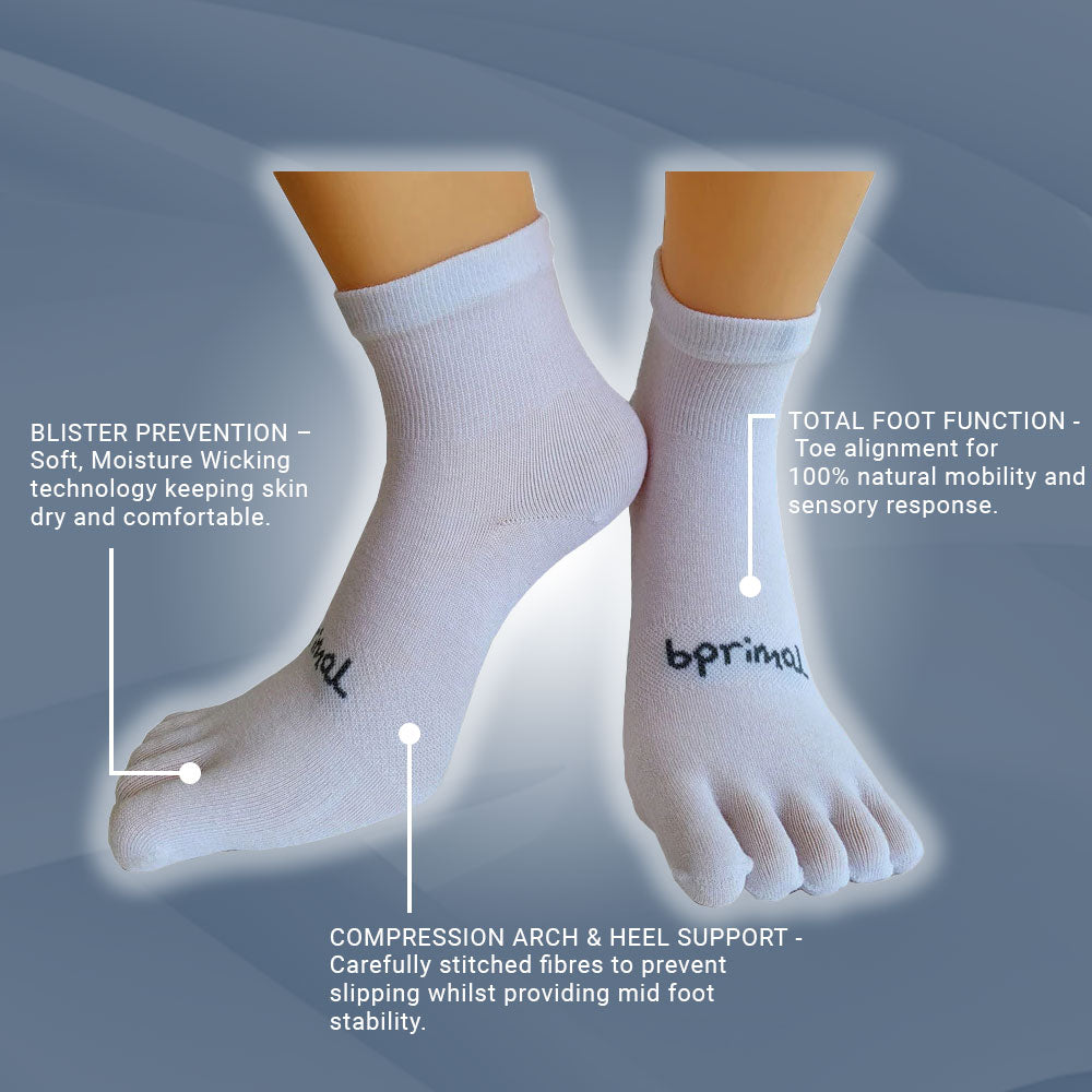 Bprimal Everyday Five-Toe Socks - Mini-Crew - Regular Weight - White - bprimal