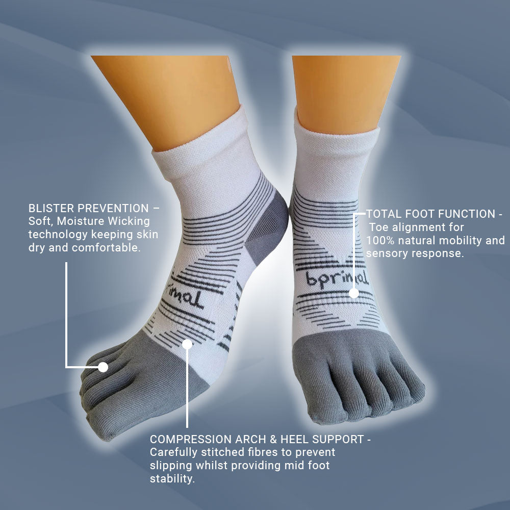 Bprimal Performance Five-Toe Socks - Regular Weight - Mini-Crew - White