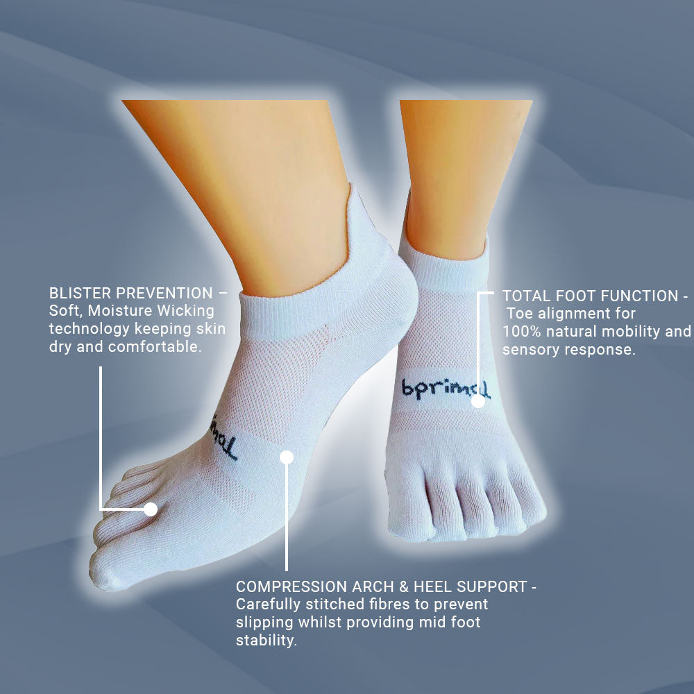 Bprimal Performance Five-Toe Socks - Regular Weight - No-Show - White - bprimal