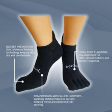 Bprimal YOUTH Everyday Five-Toe Socks - No-Show - Regular Weight - Black - bprimal